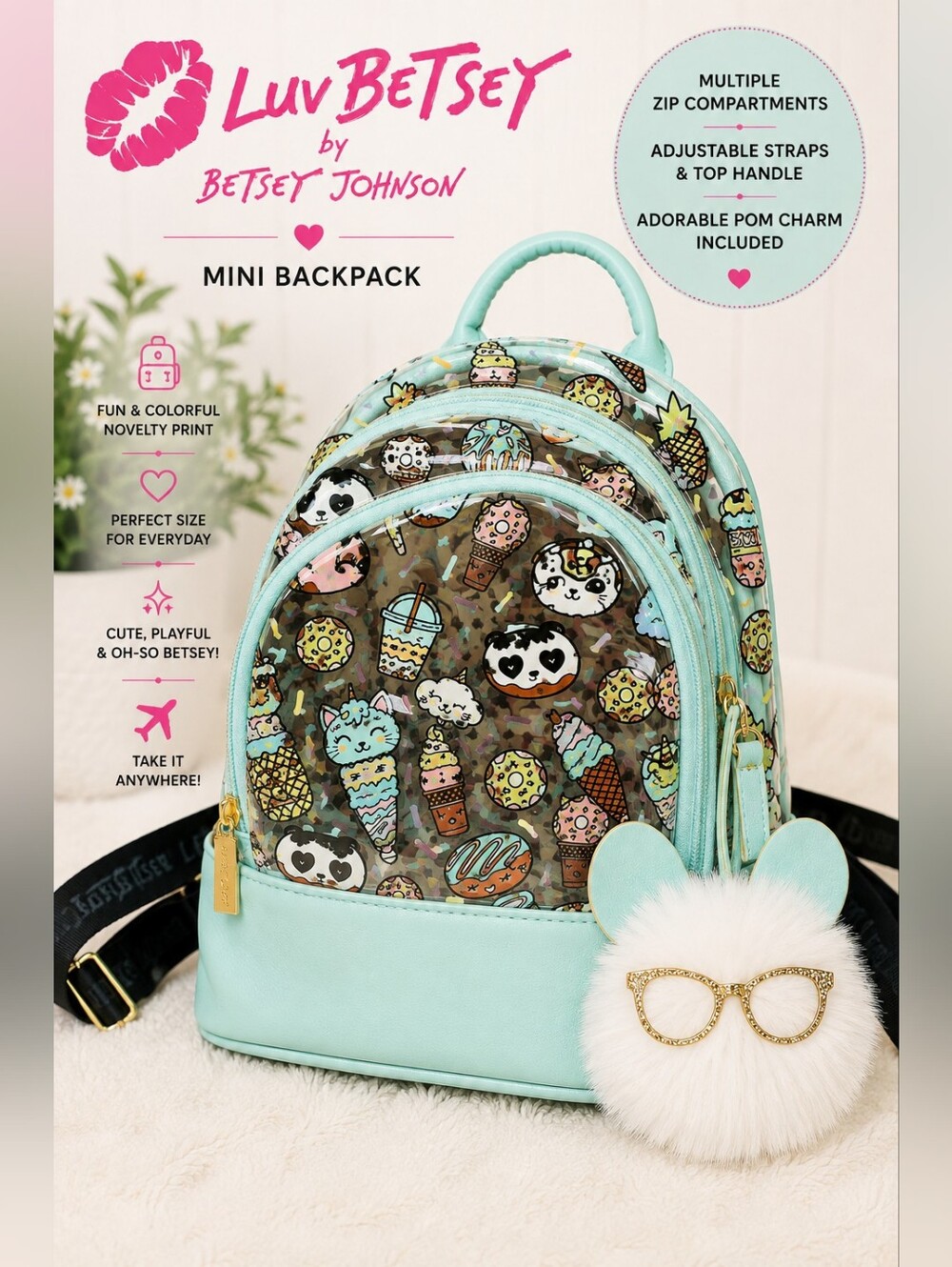 Luv Betsey Betsey Johnson Clear Novelty Print Mini Backpack